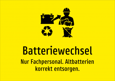 Batteriewechsel - Nur Fachpersonal. Altbatterien korrekt entsorgen.
