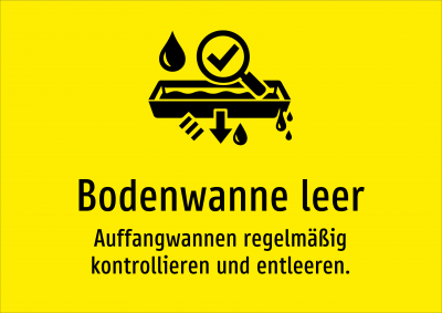 Bodenwanne leer - Auffangwannen regelmäßig kontrollieren und entleeren.