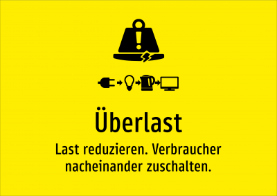 Überlast - Last reduzieren. Verbraucher nacheinander zuschalten.