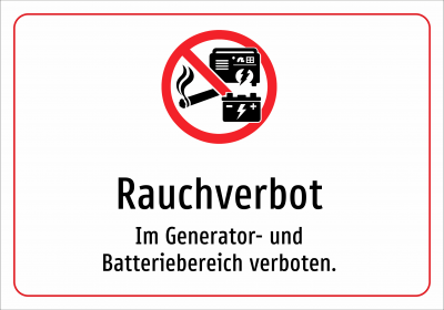 Rauchverbot - Im Generator- und Batteriebereich verboten.