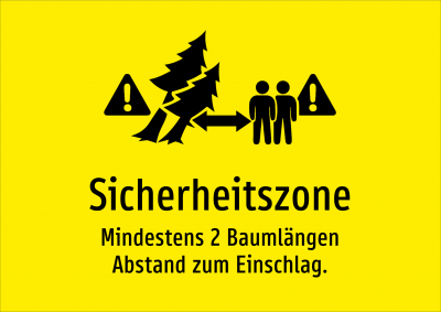 Sicherheitszone - Mindestens 2 Baumlängen Abstand zum Einschlag.