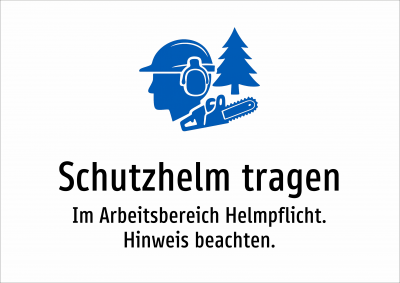 Schutzhelm tragen - Im Arbeitsbereich Helmpflicht. Hinweis beachten.