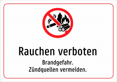 Rauchen verboten - Brandgefahr. Zündquellen vermeiden.