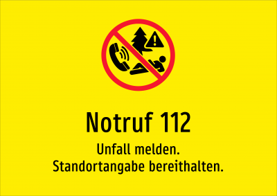 Notruf 112 - Unfall melden. Standortangabe bereithalten.