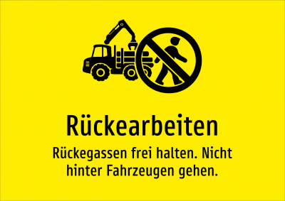 Rückearbeiten - Rückegassen frei halten. Nicht hinter Fahrzeugen gehen.