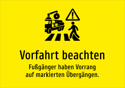 Vorfahrt beachten - Fußgänger haben Vorrang auf markierten Übergängen.