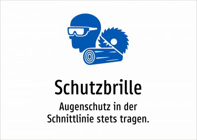 Schutzbrille - Augenschutz in der Schnittlinie stets tragen.