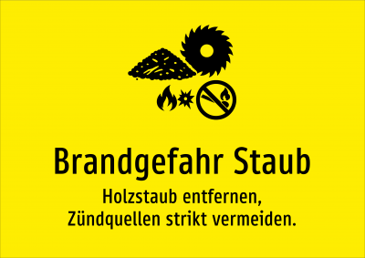 Brandgefahr Staub - Holzstaub entfernen, Zündquellen strikt vermeiden.
