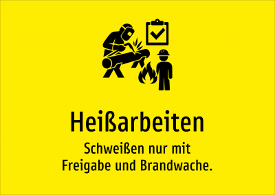 Heißarbeiten - Schweißen nur mit Freigabe und Brandwache.