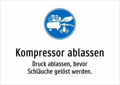 Kompressor ablassen - Druck ablassen, bevor Schläuche gelöst werden.