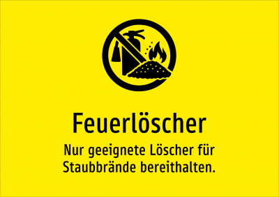 Feuerlöscher - Nur geeignete Löscher für Staubbrände bereithalten.