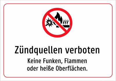 Zündquellen verboten - Keine Funken, Flammen oder heiße Oberflächen.