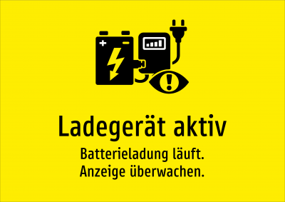 Ladegerät aktiv - Batterieladung läuft. Anzeige überwachen.