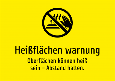 Heißflächen warnung - Oberflächen können heiß sein – Abstand halten.