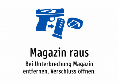 Magazin raus - Bei Unterbrechung Magazin entfernen, Verschluss öffnen.