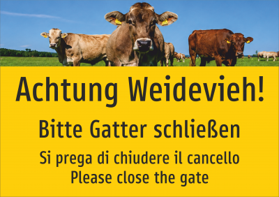 Achtung Weidevieh Gatter schließen de engl it