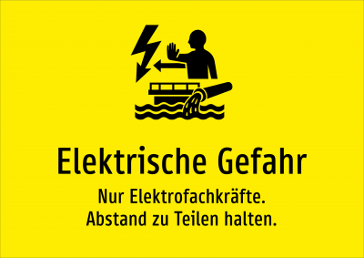 Elektrische Gefahr - Nur Elektrofachkräfte. Abstand zu Teilen halten.