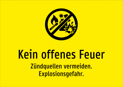 Kein offenes Feuer - Zündquellen vermeiden. Explosionsgefahr.