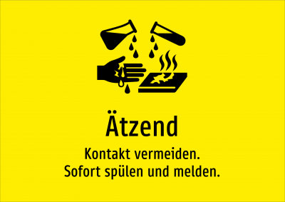 Ätzend - Kontakt vermeiden. Sofort spülen und melden.