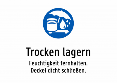 Trocken lagern - Feuchtigkeit fernhalten. Deckel dicht schließen.