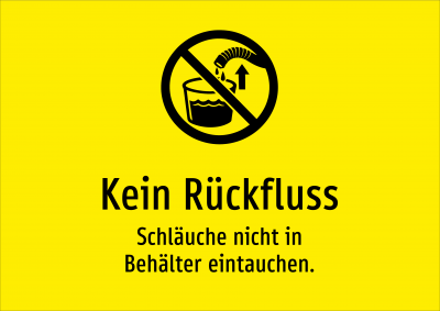 Kein Rückfluss - Schläuche nicht in Behälter eintauchen.