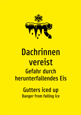 Dachrinnen vereist - Gefahr durch herunterfallendes Eis