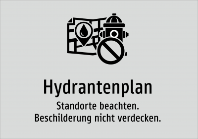 Hydrantenplan - Standorte beachten. Beschilderung nicht verdecken.