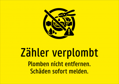 Zähler verplombt - Plomben nicht entfernen. Schäden sofort melden.