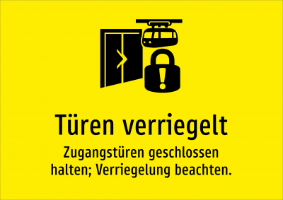 Türen verriegelt - Zugangstüren geschlossen halten; Verriegelung beachten.