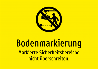 Bodenmarkierung - Markierte Sicherheitsbereiche nicht überschreiten.