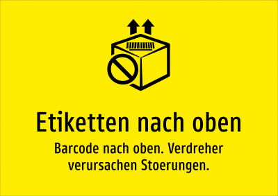 Etiketten nach oben - Barcode nach oben. Verdreher verursachen Stoerungen.