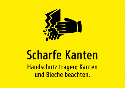 Scharfe Kanten - Handschutz tragen; Kanten und Bleche beachten.