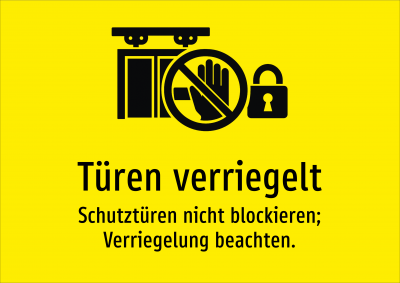Türen verriegelt - Schutztüren nicht blockieren; Verriegelung beachten.