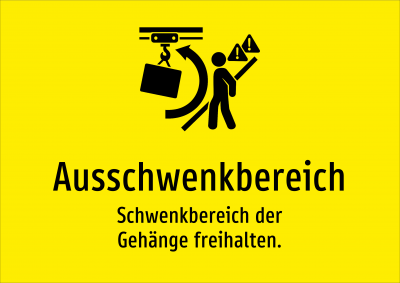 Ausschwenkbereich - Schwenkbereich der Gehänge freihalten.