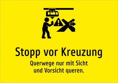 Stopp vor Kreuzung - Querwege nur mit Sicht und Vorsicht queren.