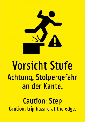 Vorsicht Stufe - Achtung, Stolpergefahr an der Kante.