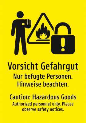 Vorsicht Gefahrgut - Nur befugte Personen. Hinweise beachten.