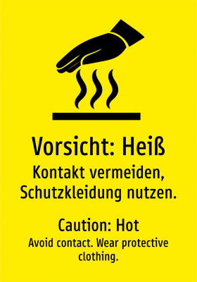 Vorsicht: Heiß - Kontakt vermeiden, Schutzkleidung nutzen.