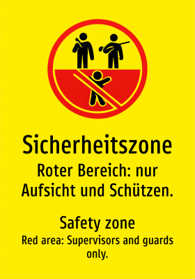 Sicherheitszone - Roter Bereich: nur Aufsicht und Schützen.