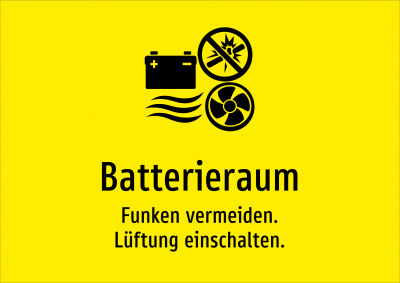 Batterieraum - Funken vermeiden. Lüftung einschalten.