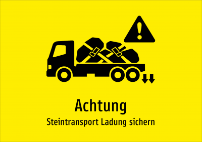 Achtung - Steintransport Ladung sichern