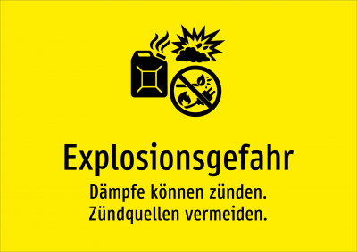 Explosionsgefahr - Dämpfe können zünden. Zündquellen vermeiden.
