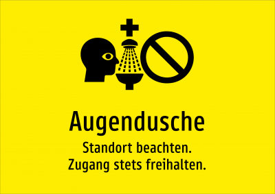 Augendusche - Standort beachten. Zugang stets freihalten.
