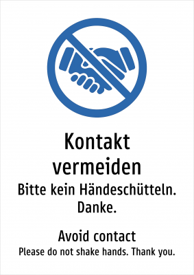 Kontakt vermeiden - Bitte kein Händeschütteln. Danke.