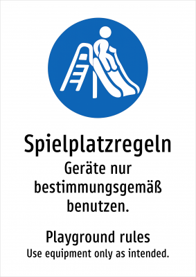 Spielplatzregeln - Geräte nur bestimmungsgemäß benutzen.