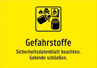 Gefahrstoffe - Sicherheitsdatenblatt beachten. Gebinde schließen.