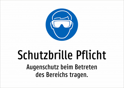 Schutzbrille Pflicht - Augenschutz beim Betreten des Bereichs tragen.