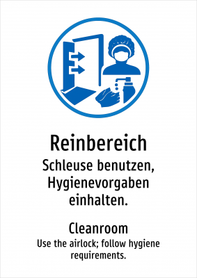 Reinbereich - Schleuse benutzen, Hygienevorgaben einhalten.