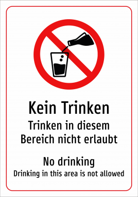 Kein Trinken - Trinken in diesem Bereich nicht erlaubt