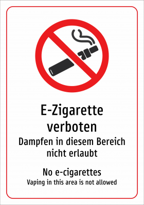 E-Zigarette verboten - Dampfen in diesem Bereich nicht erlaubt